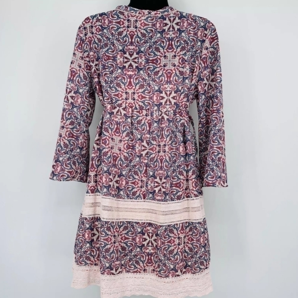 Boutique Women's Paisley Print Prairie Dress XL Pin Tuck Side Tie Bohemian - Picture 2 of 16
